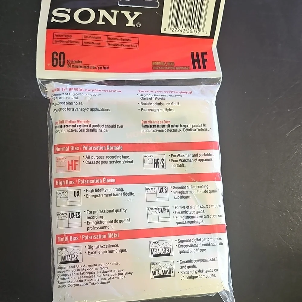 Sony HF Type‎ I Normal Bias Recording Blank Cassette Tapes 60 min (2 Pack) NIP